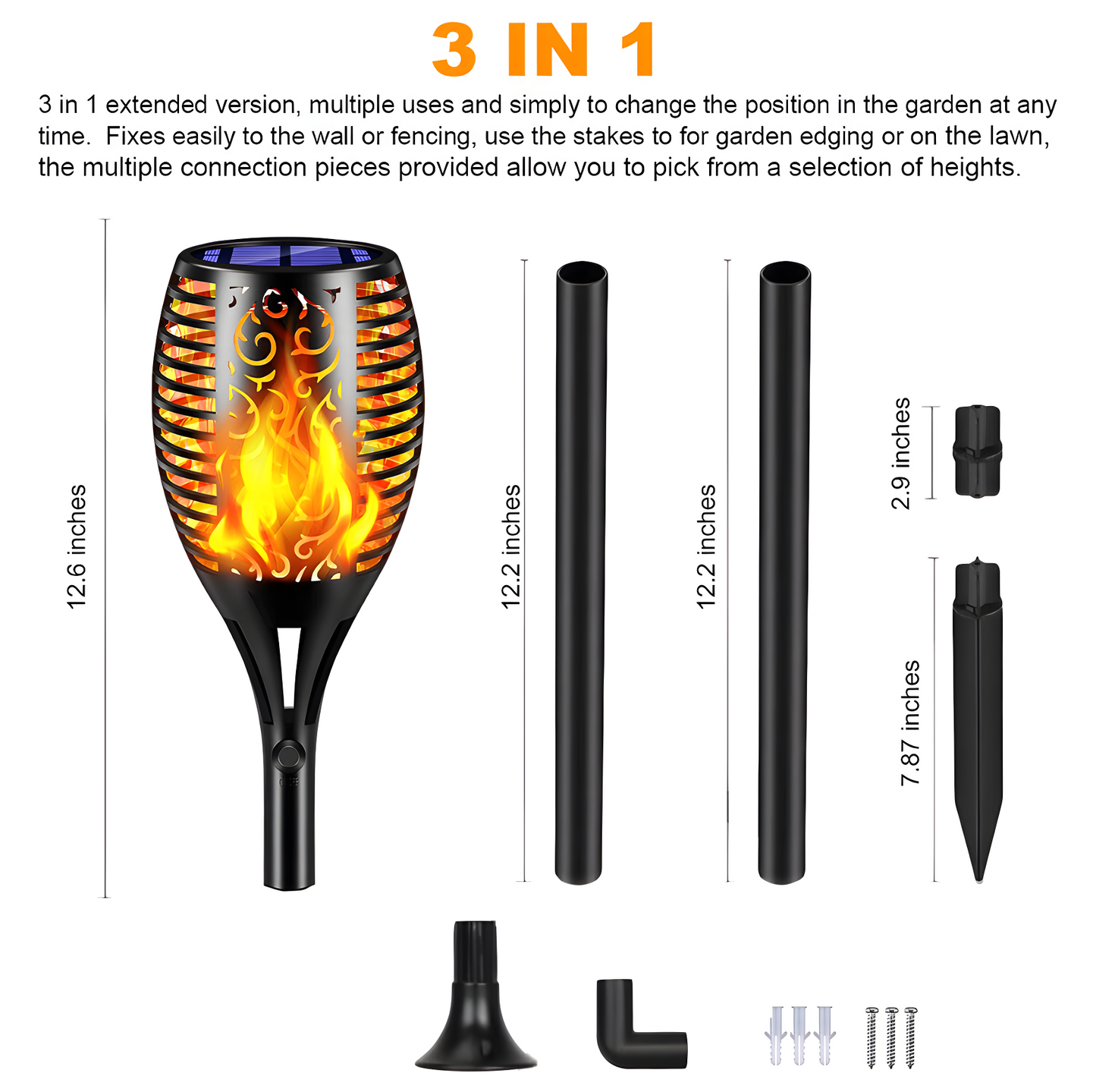 Flame Glow Solar Torch Lights Waterproof Flickering Flame