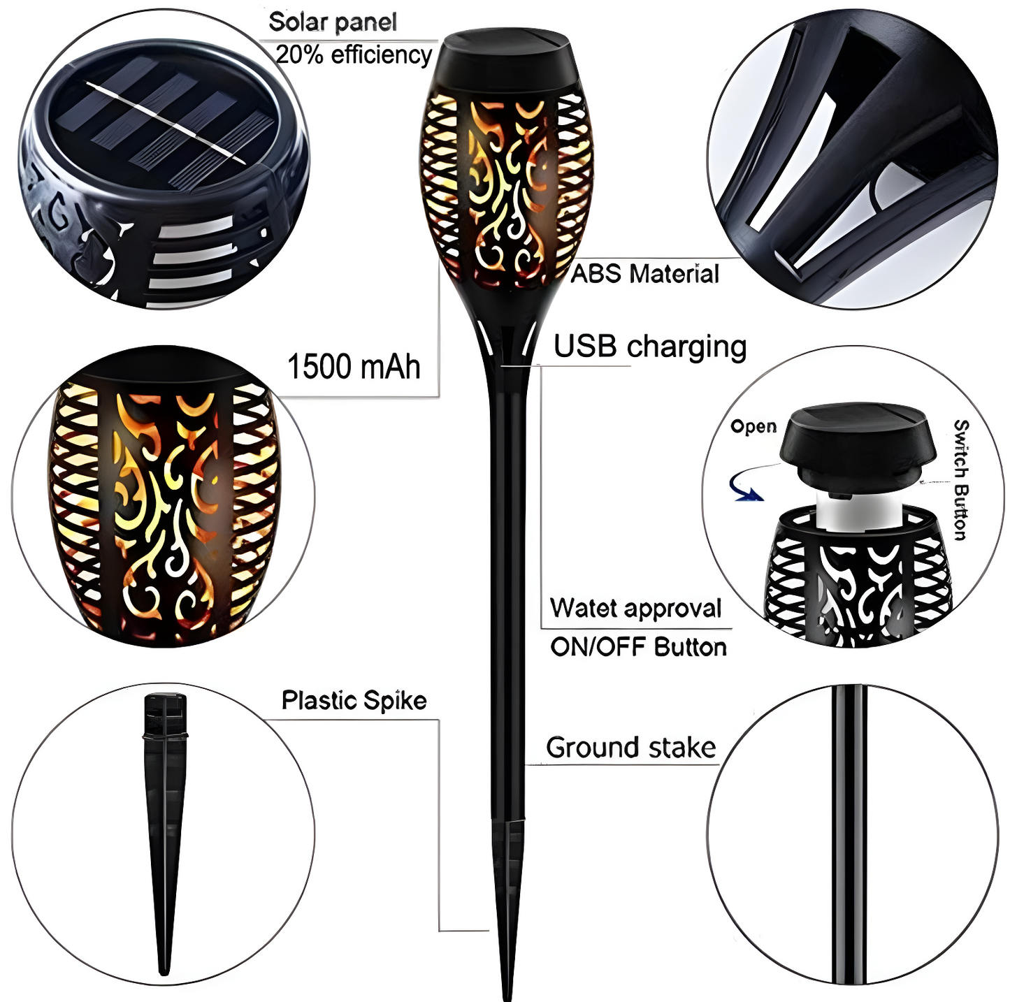 Flame Glow Solar Torch Lights Waterproof Flickering Flame