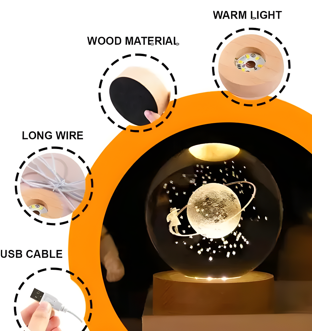 3D Crystal Light Lamp Glowing Planetary Galaxy